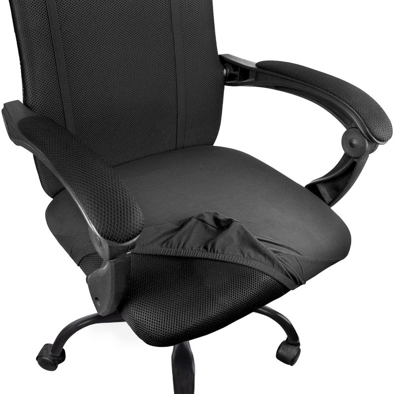 Thyores 2 Pcs Office Computer Chair Seat Covers, Removable Washable Anti-dust Desk Chair Seat Slipcovers Protectors - Black - Image 1